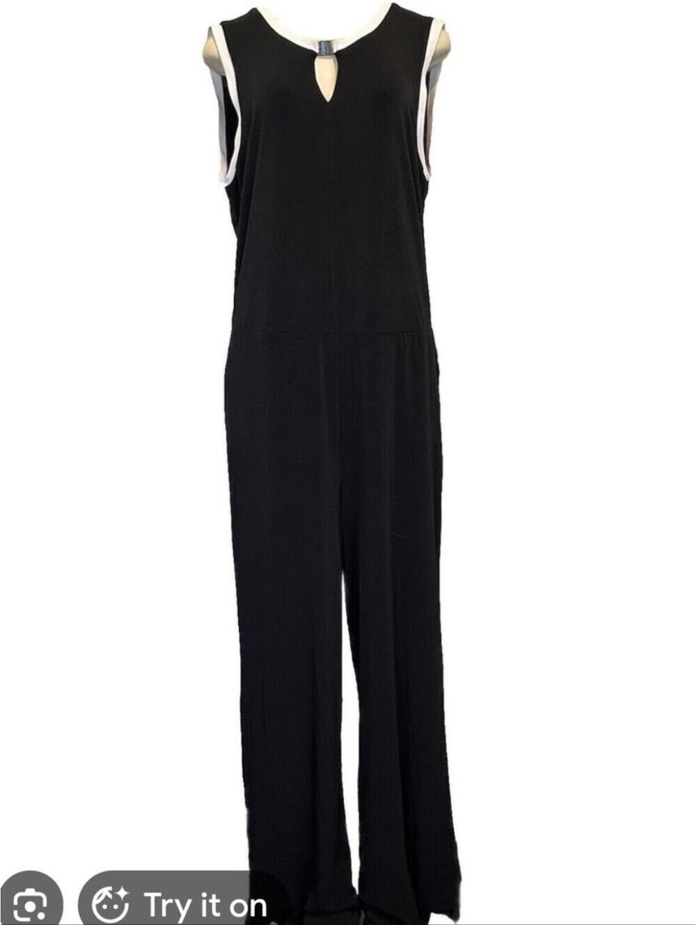 Lauren Ralph Lauren Black Wide Leg Knit Jumpsuit Trim Size 1X NWT Work
